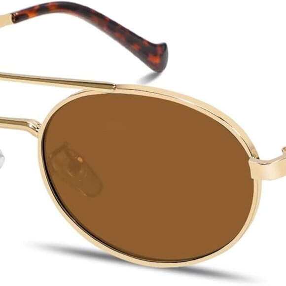 Retro Oval 90s Metal Sunglasses for Women, 2025 Trendy Chic Narrow Gold Sun Glas - Picture 1 of 9